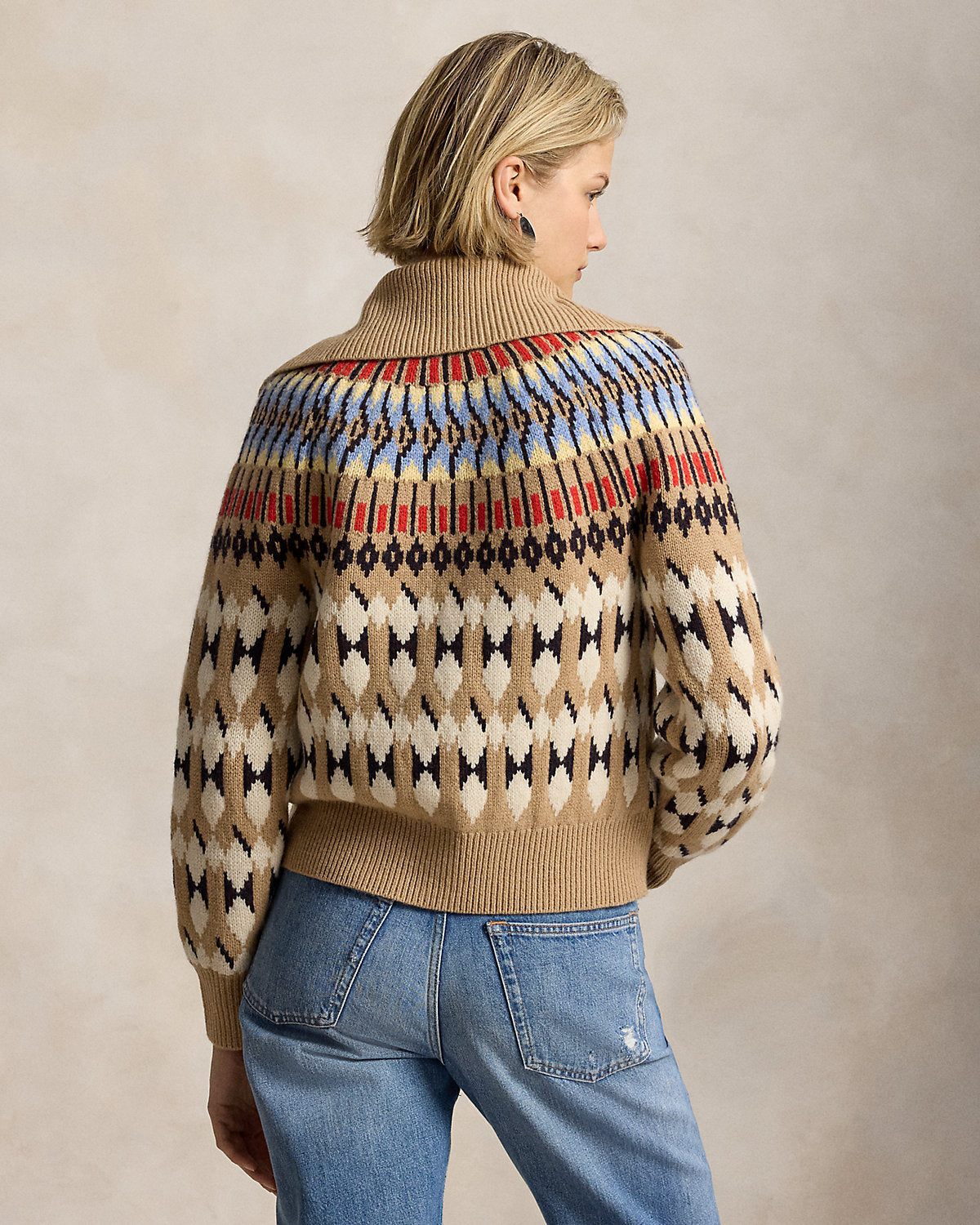 Geo-Motif Wool-Cashmere Cardigan