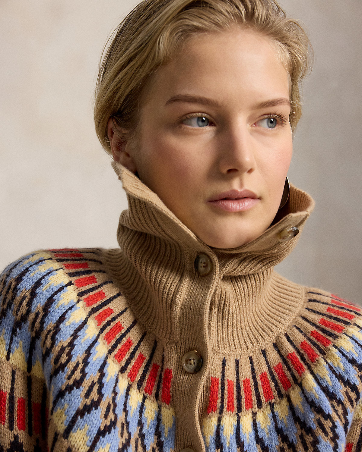Geo-Motif Wool-Cashmere Cardigan