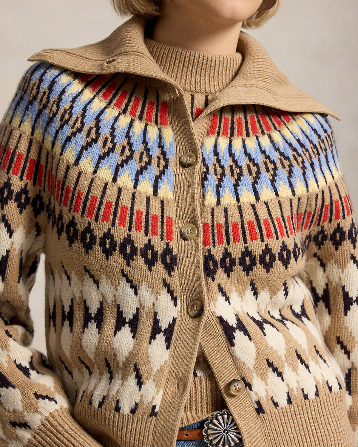 Geo-Motif Wool-Cashmere Cardigan
