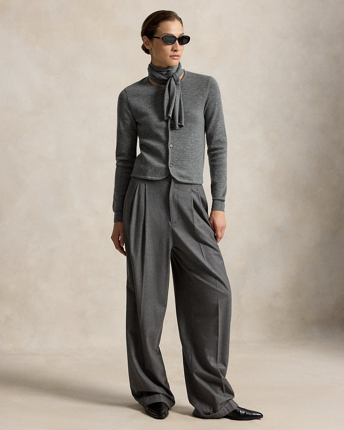 Tie-Scarf Wool Cardigan