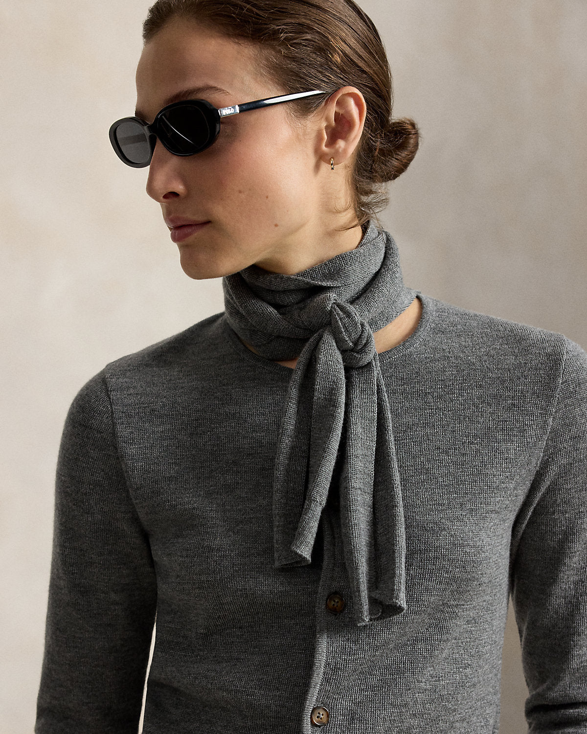 Tie-Scarf Wool Cardigan