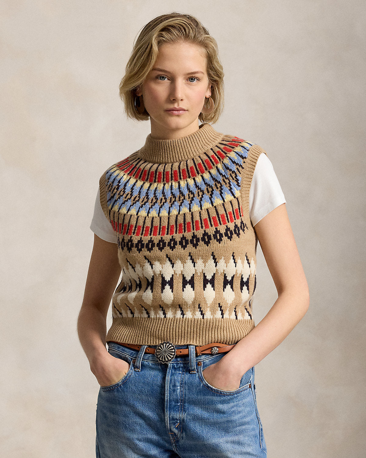 Geo-Motif Wool-Cashmere Mockneck