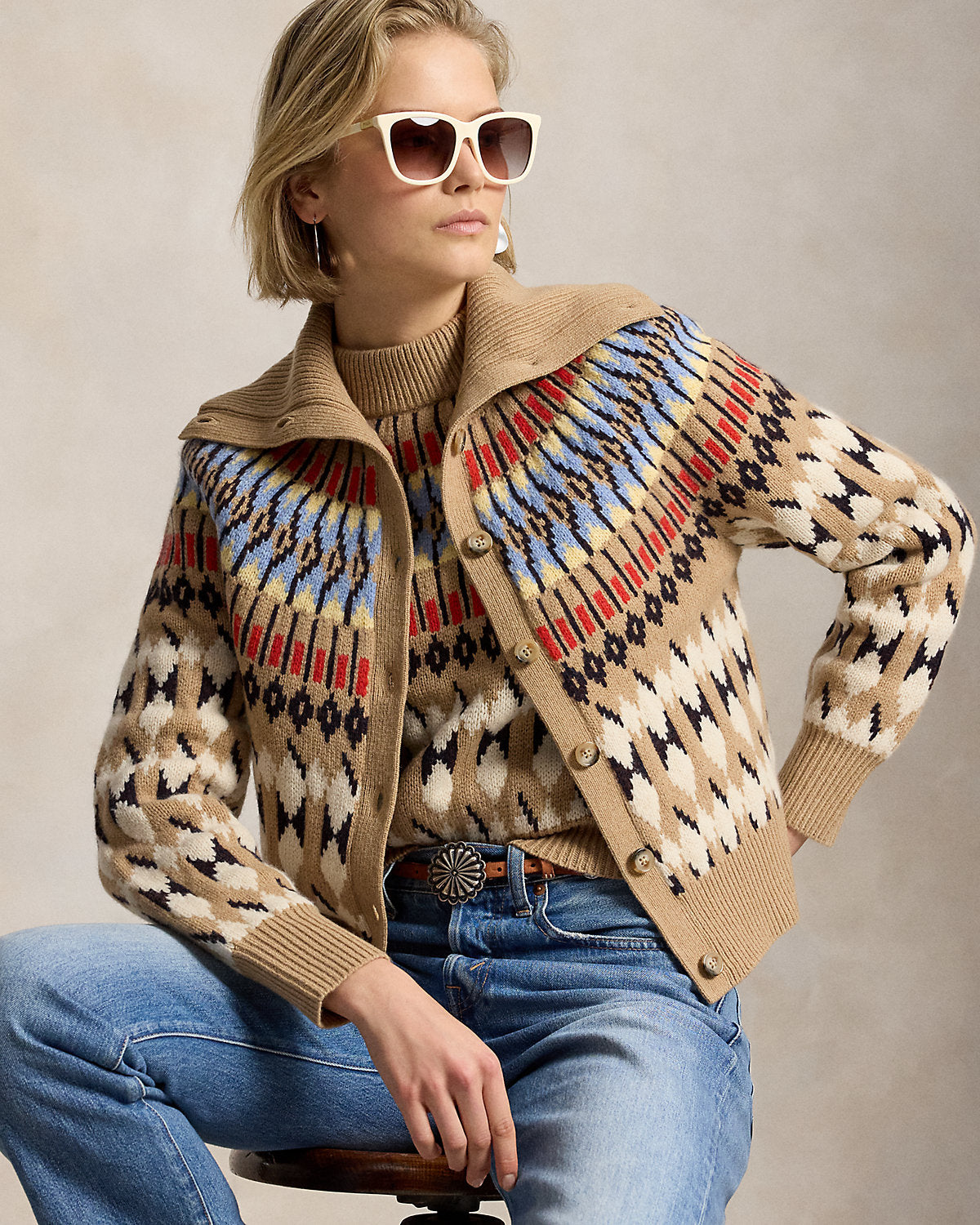 Geo-Motif Wool-Cashmere Mockneck