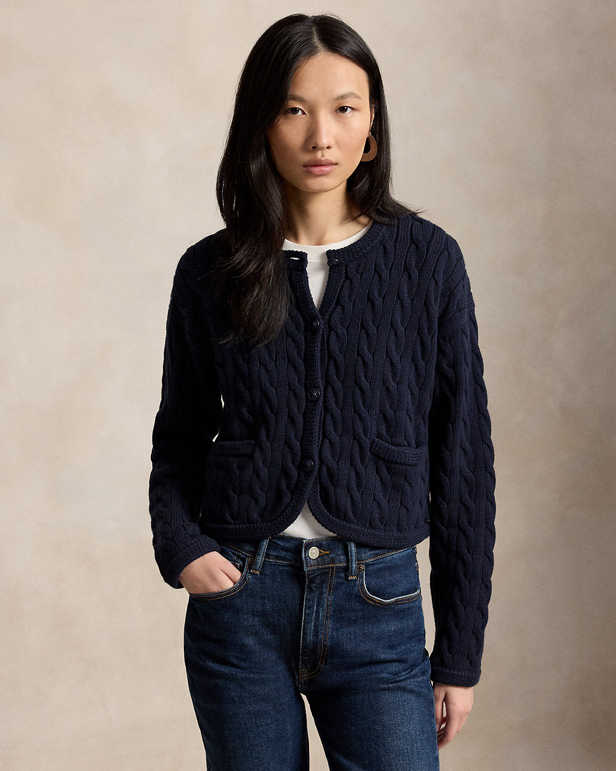 Cable-Knit Cotton-Blend Cardigan