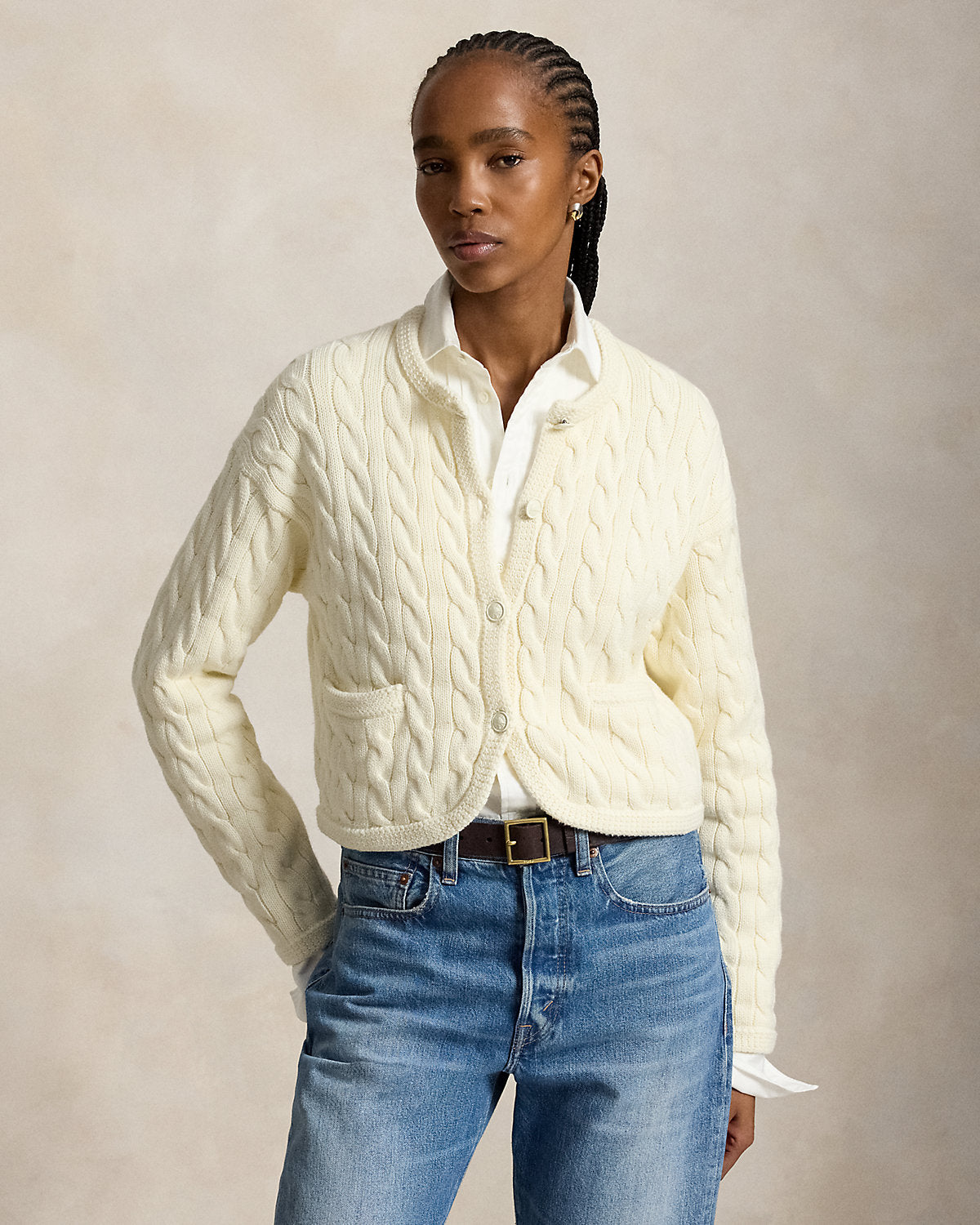 Cable-Knit Cotton-Blend Cardigan