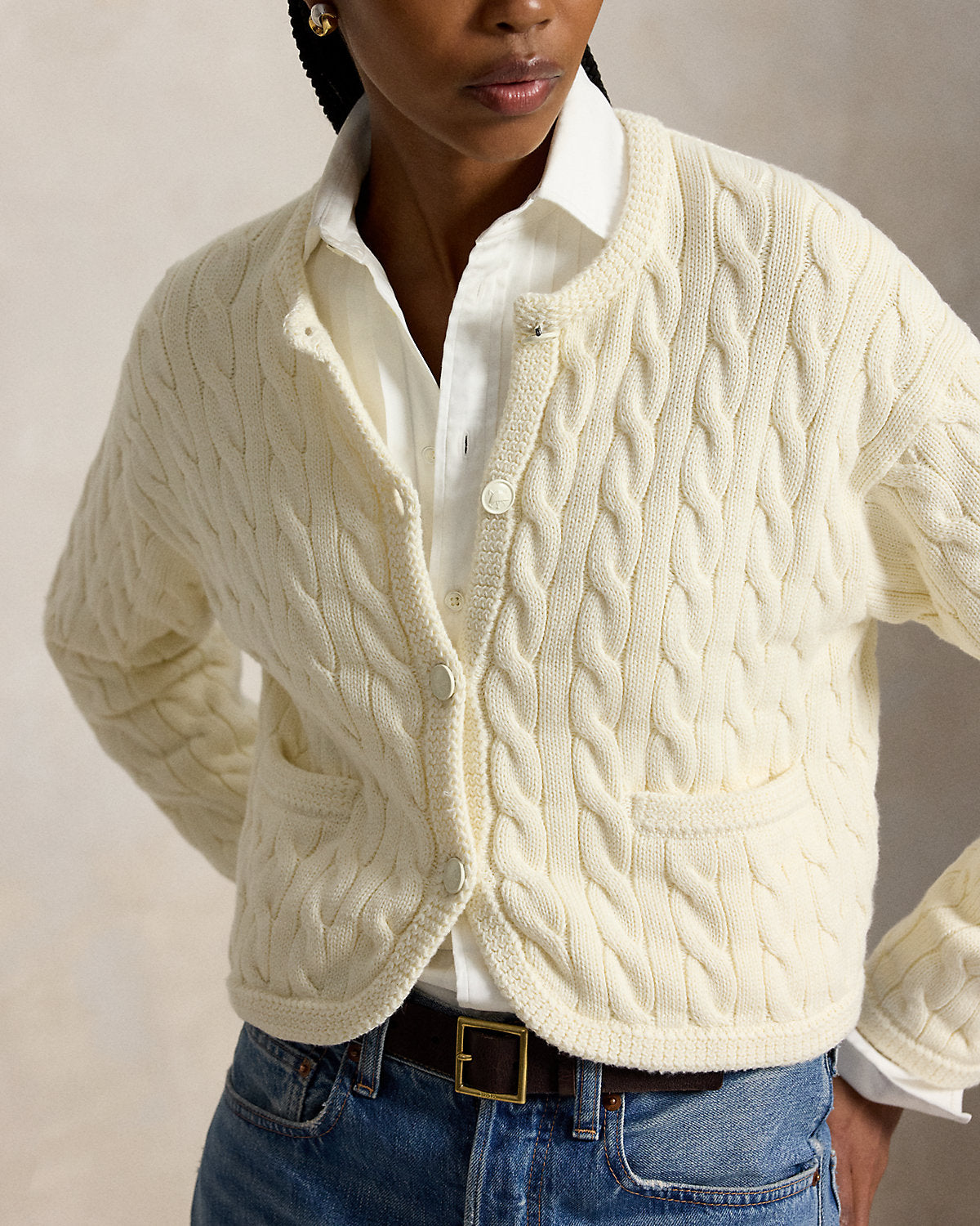 Cable-Knit Cotton-Blend Cardigan