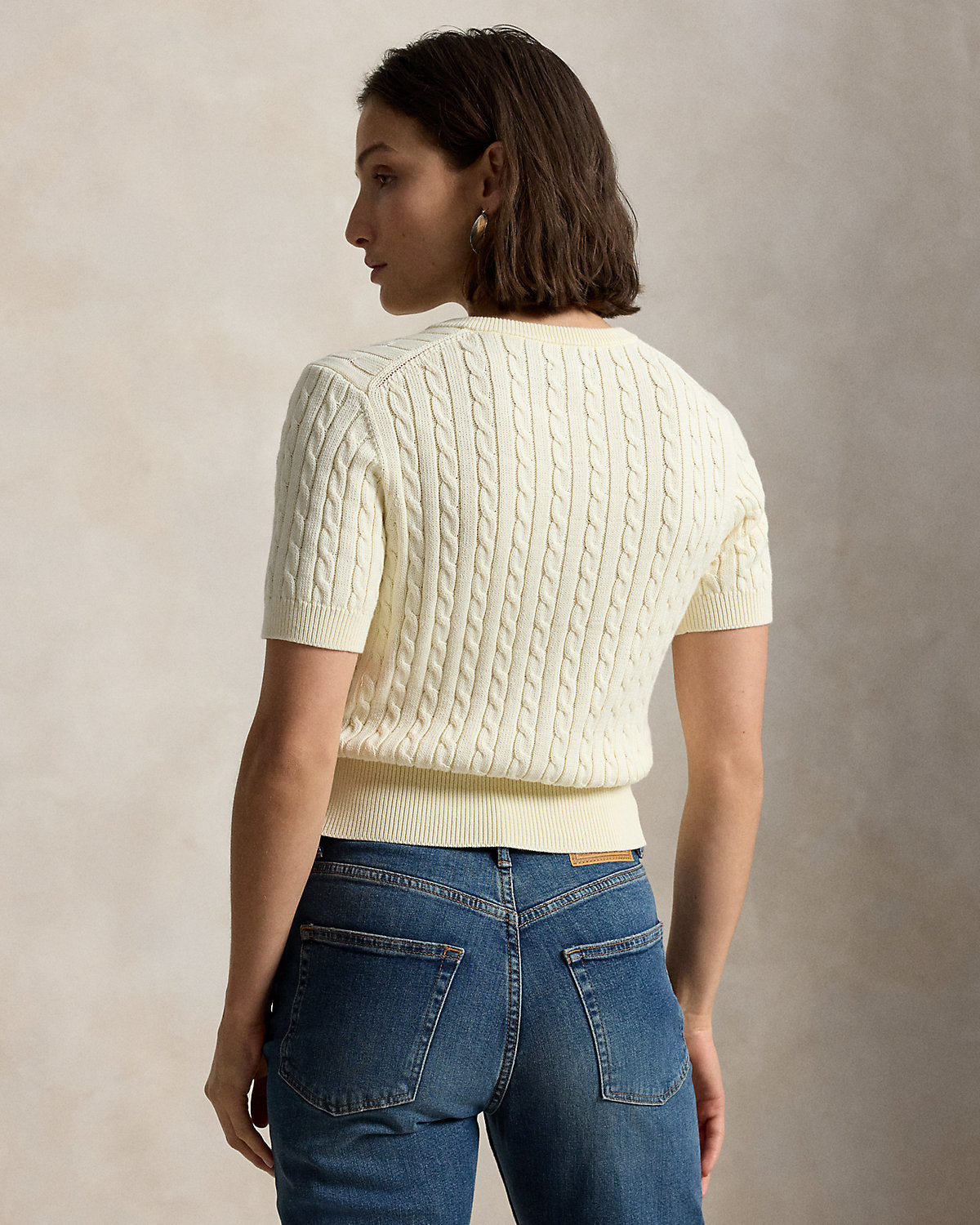 Mini-Cable Short-Sleeve Henley Sweater