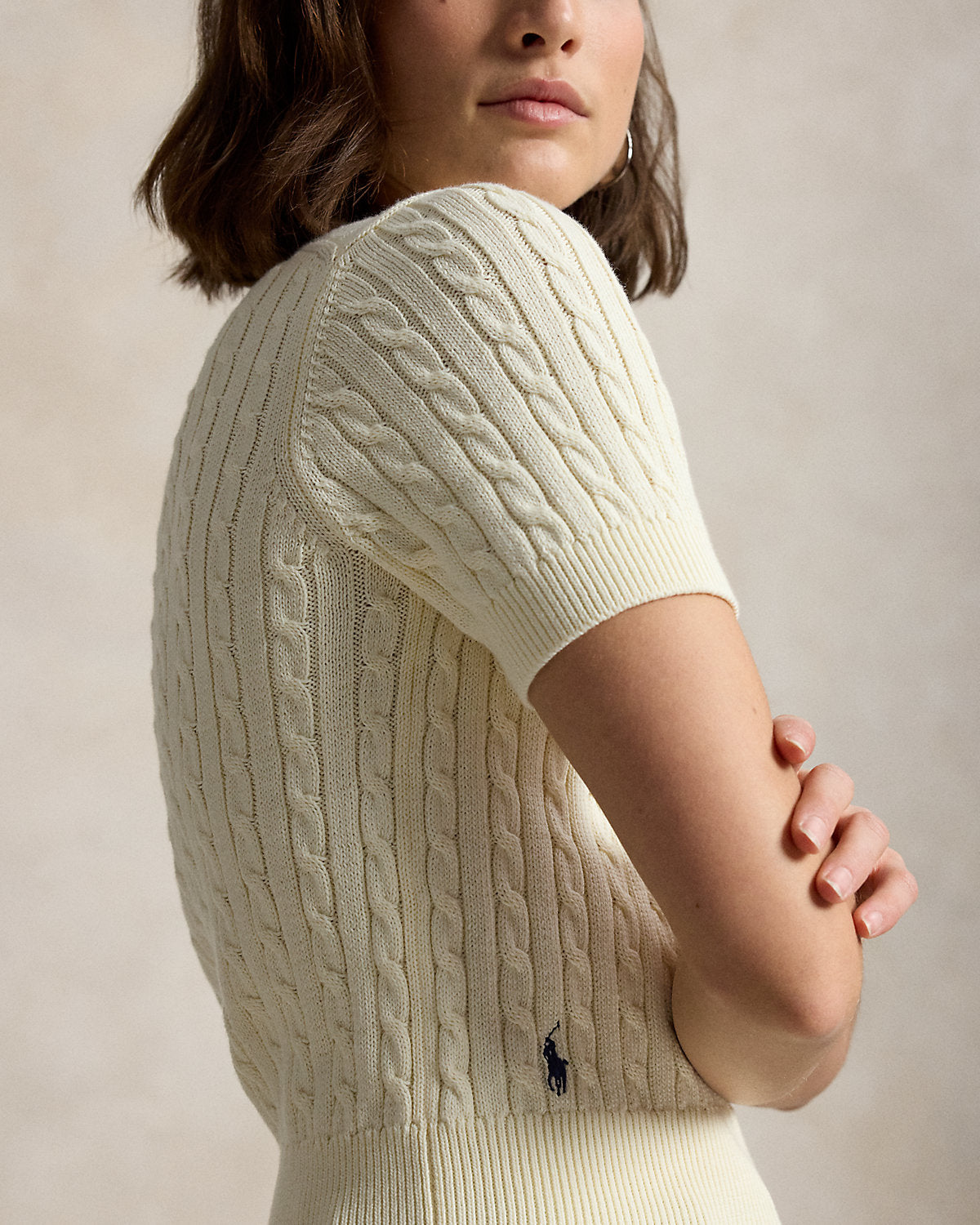 Mini-Cable Short-Sleeve Henley Sweater