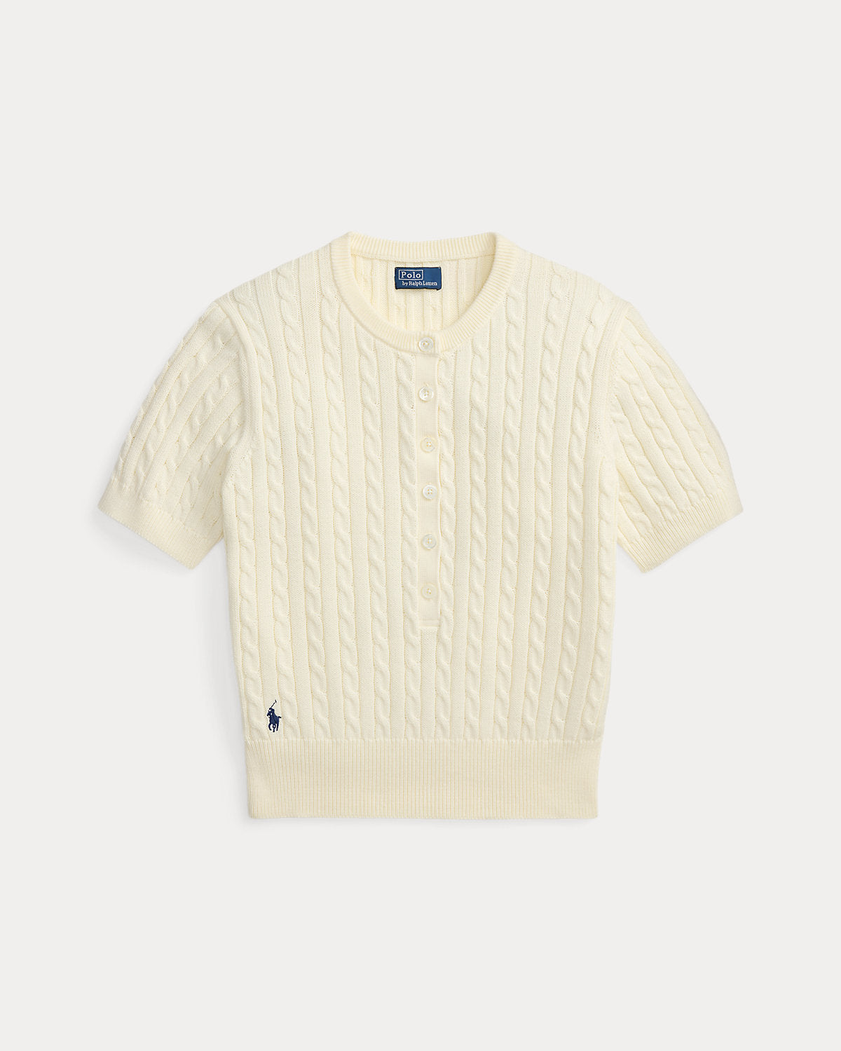 Mini-Cable Short-Sleeve Henley Sweater
