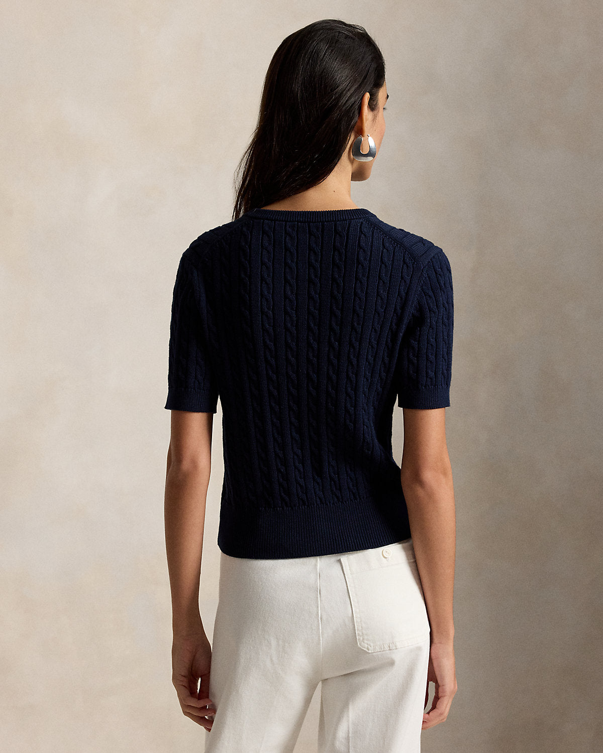 Mini-Cable Short-Sleeve Henley Sweater