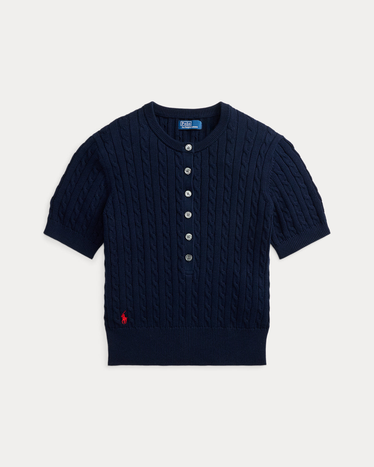 Mini-Cable Short-Sleeve Henley Sweater