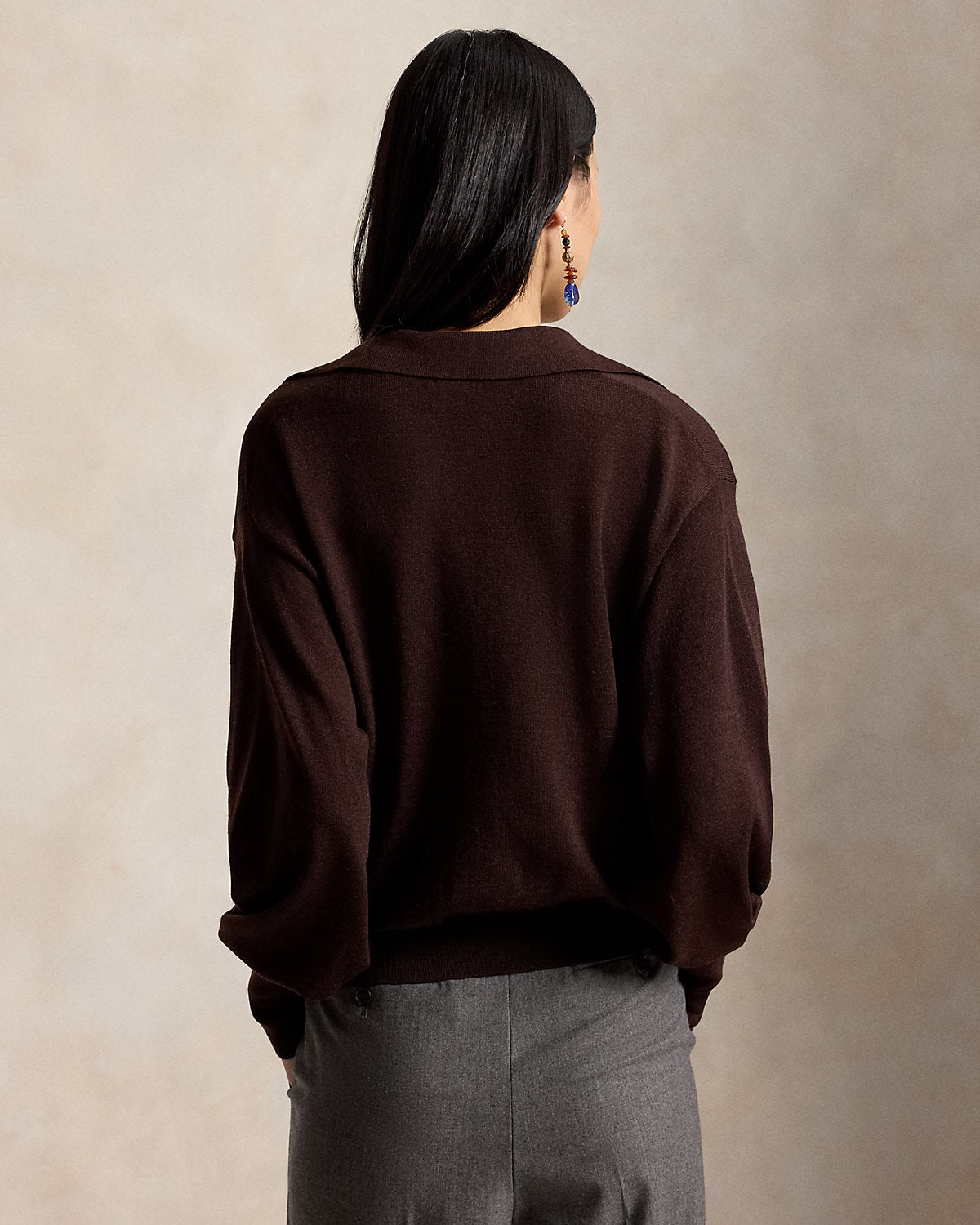 Polo-Collar Wool Blouson Cardigan