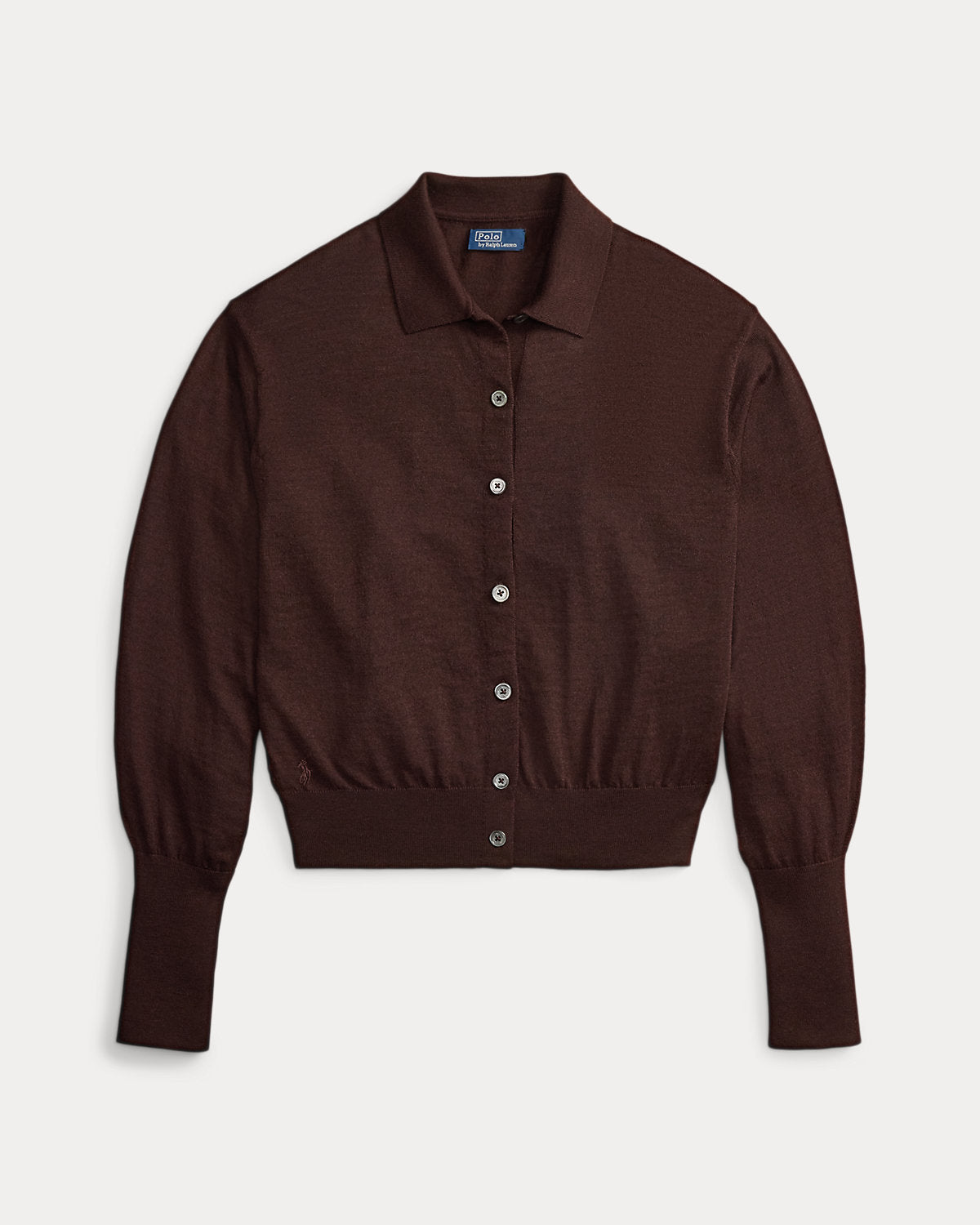 Polo-Collar Wool Blouson Cardigan
