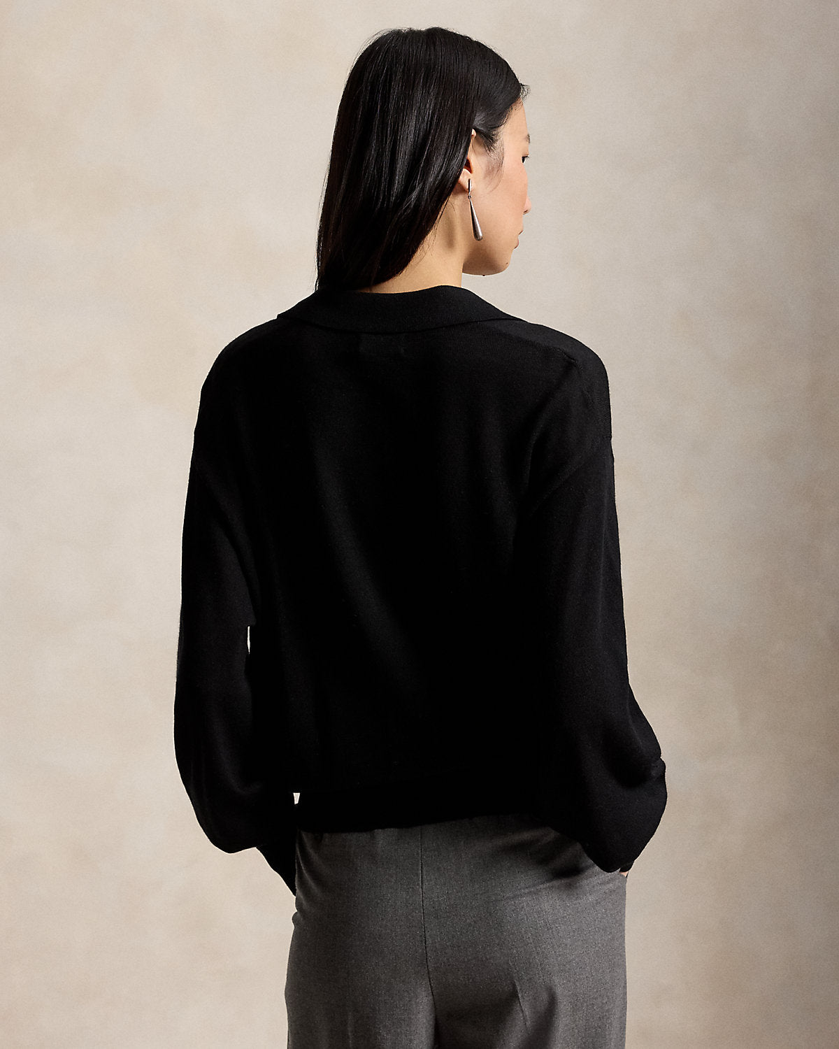 Polo-Collar Wool Blouson Cardigan