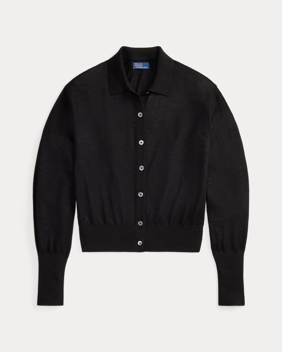 Polo-Collar Wool Blouson Cardigan