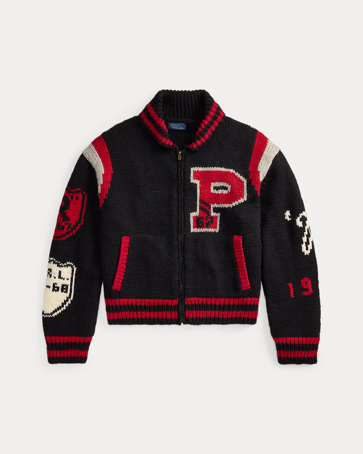 Wool-Blend Letter Zip Cardigan