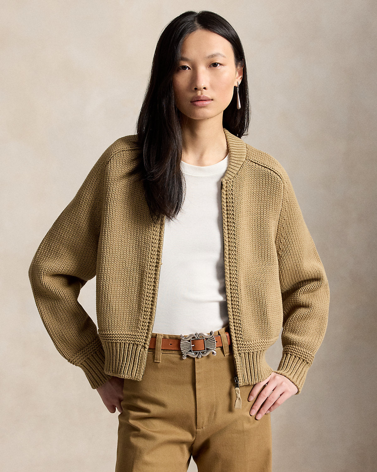 Cotton-Blend Full-Zip Sweater