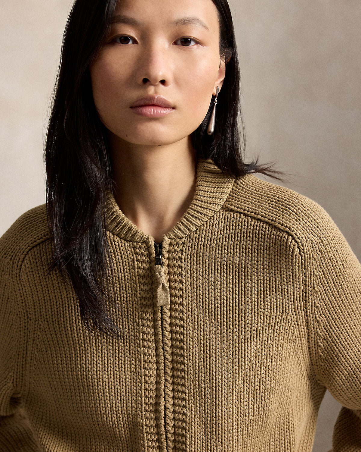 Cotton-Blend Full-Zip Sweater