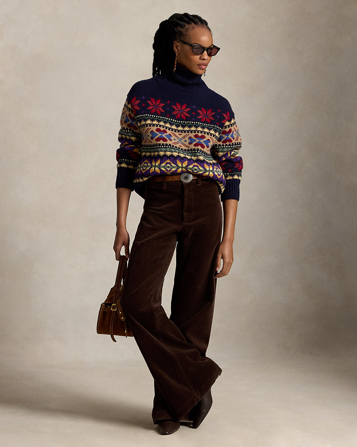 Geo-Motif Wool-Cashmere-Blend Turtleneck