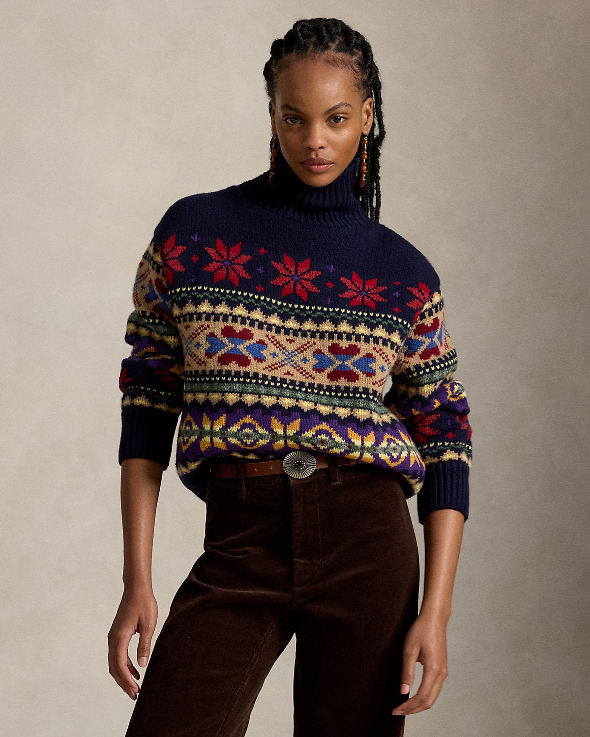 Geo-Motif Wool-Cashmere-Blend Turtleneck
