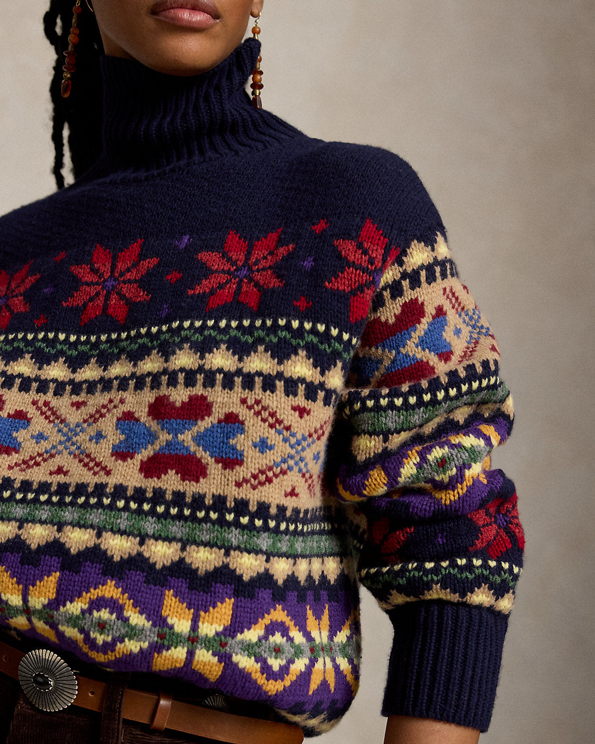 Geo-Motif Wool-Cashmere-Blend Turtleneck