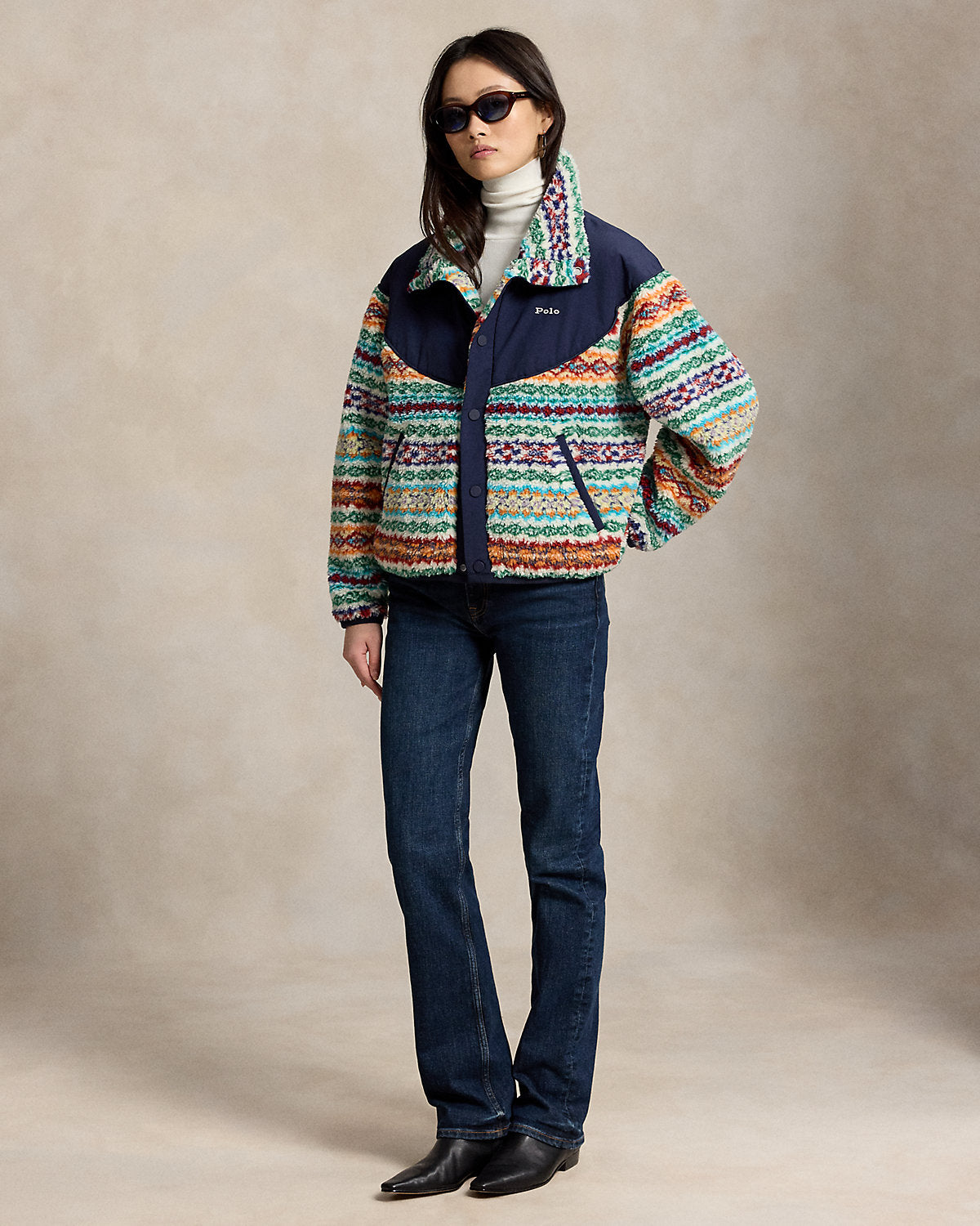 Fair Isle High-Pile Fleece Mockneck