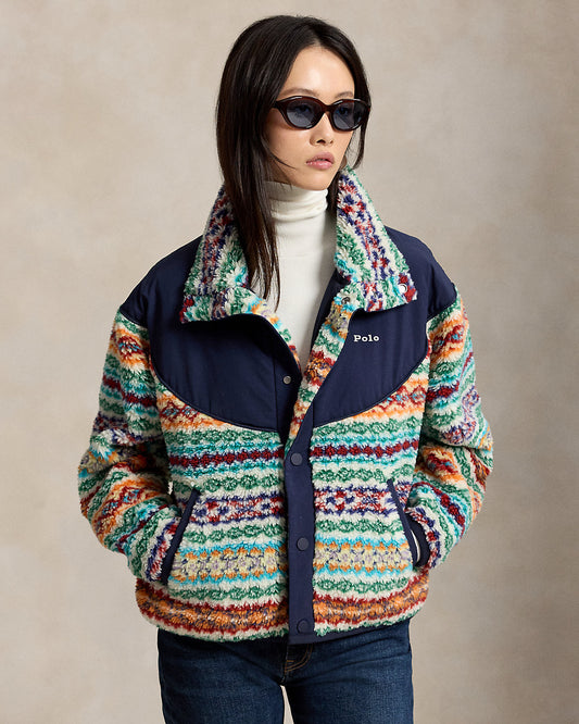 Fair Isle High-Pile Fleece Mockneck