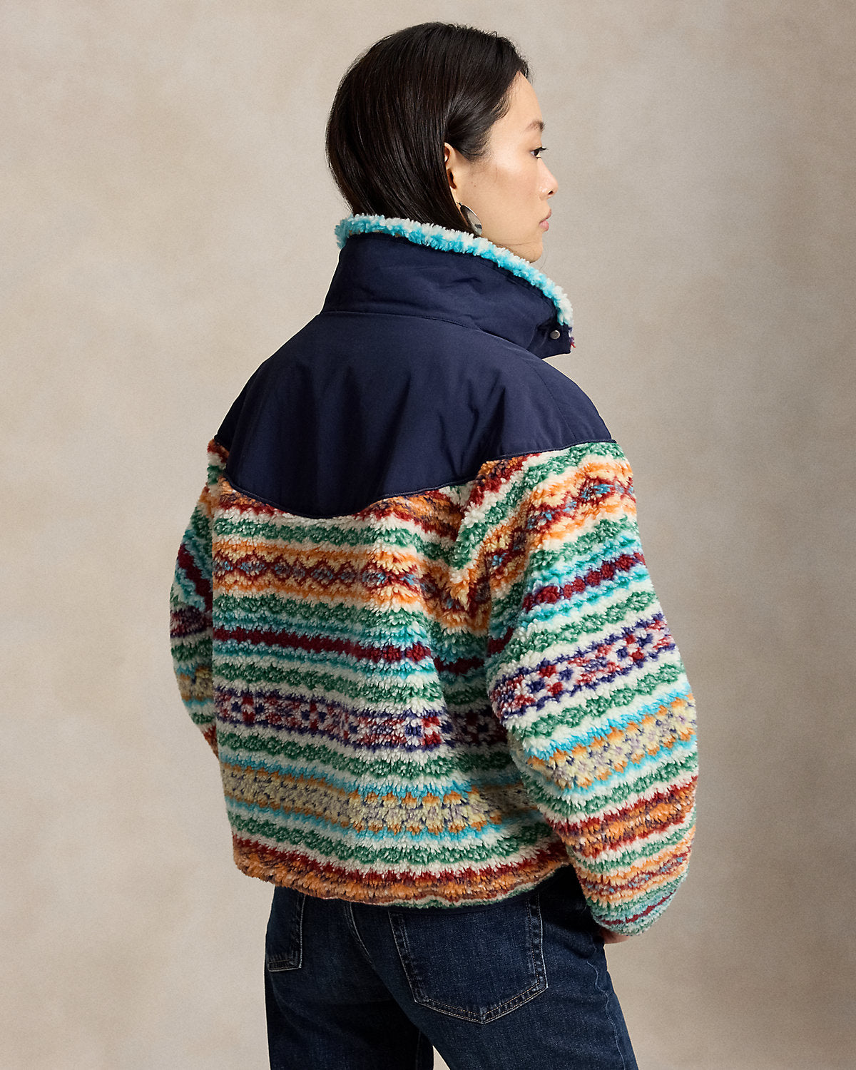 Fair Isle High-Pile Fleece Mockneck