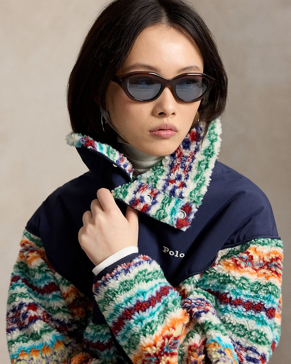 Fair Isle High-Pile Fleece Mockneck