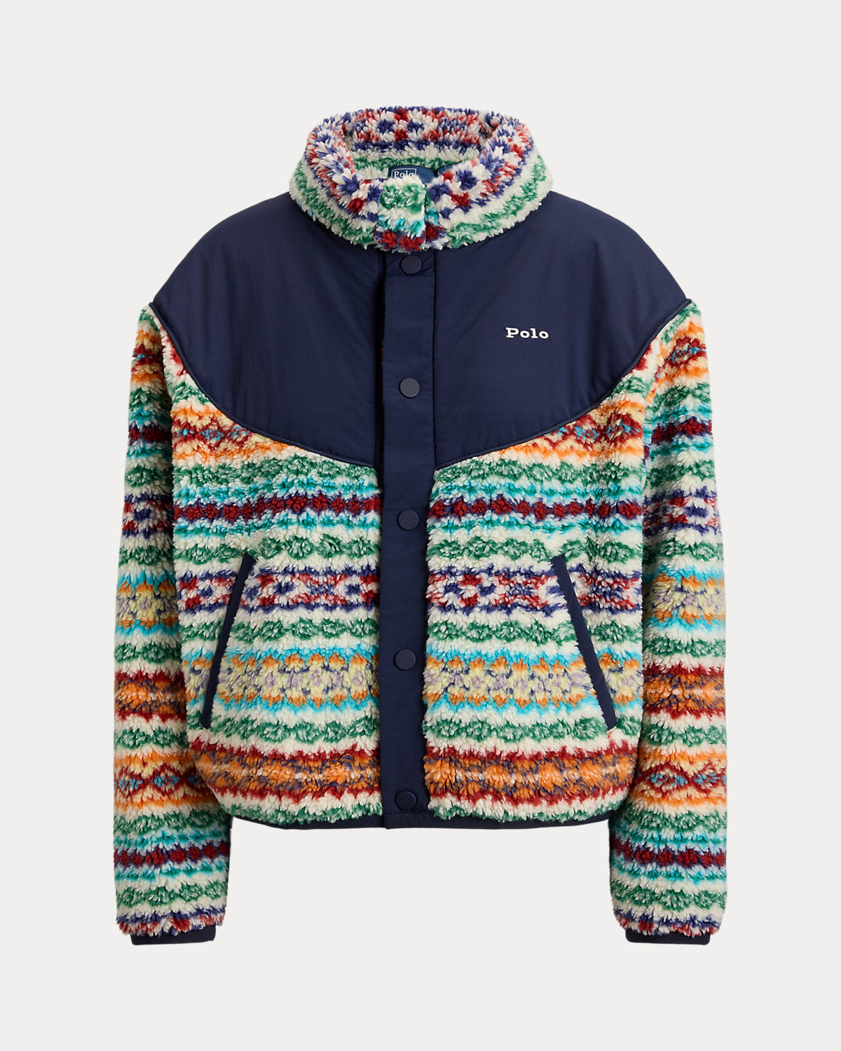 Fair Isle High-Pile Fleece Mockneck