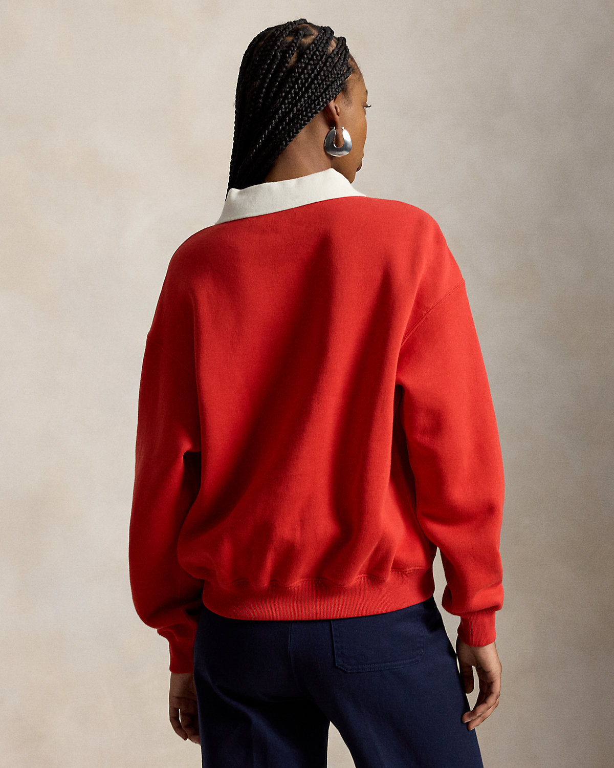 Crest Polo-Collar Fleece Crewneck