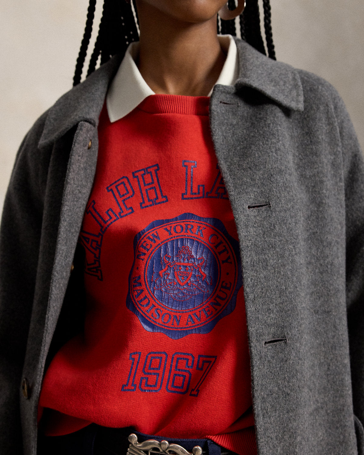 Crest Polo-Collar Fleece Crewneck