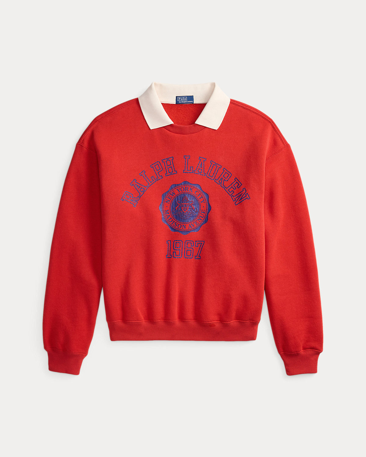 Crest Polo-Collar Fleece Crewneck