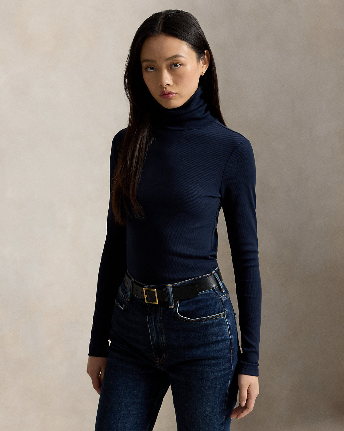 Stretch-Cotton Ribbed Turtleneck