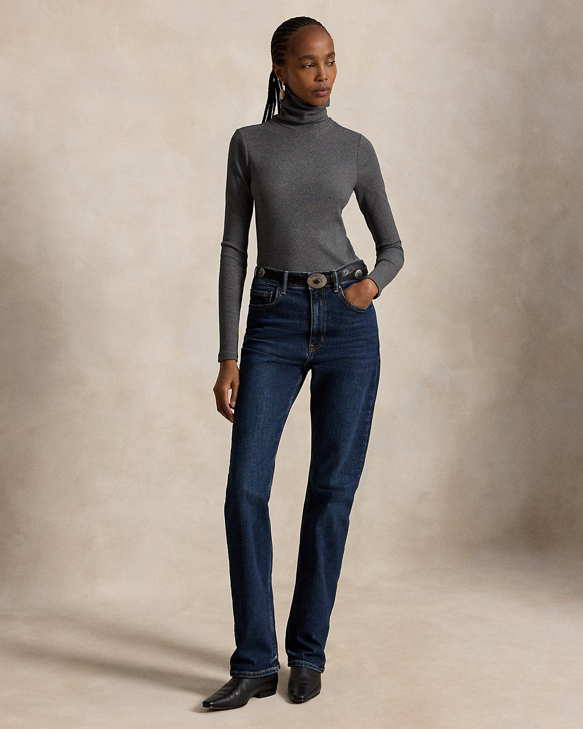 Stretch-Cotton Ribbed Turtleneck