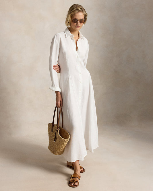Self-Tie Linen Shirtdress