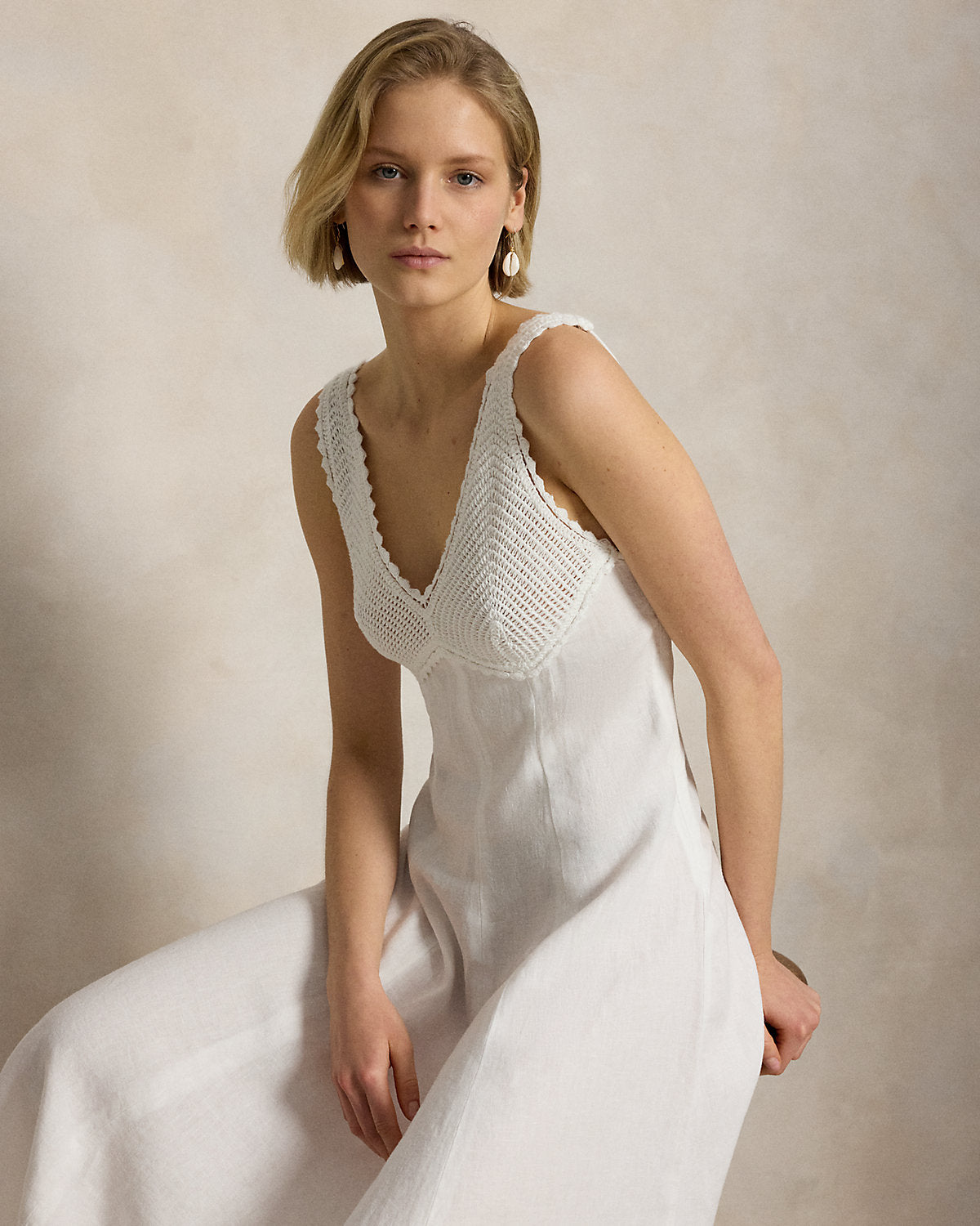 Crochet-Trim Linen Dress