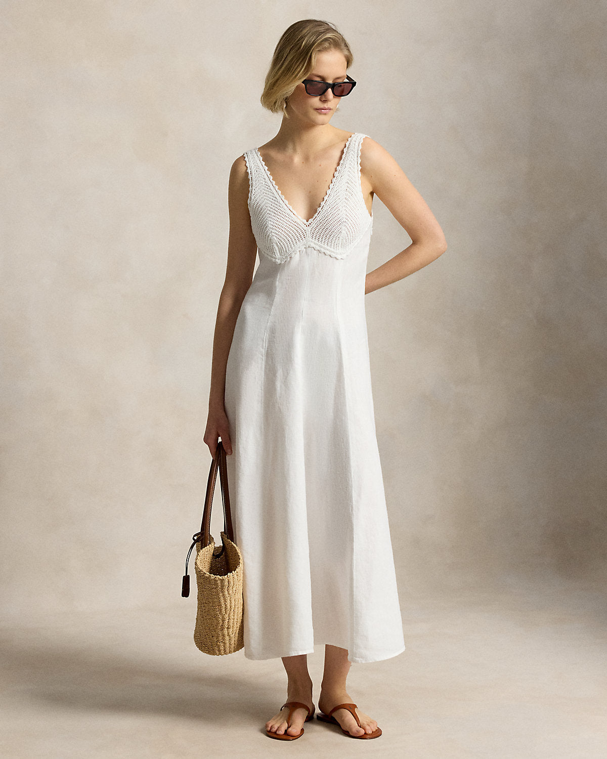 Crochet-Trim Linen Dress