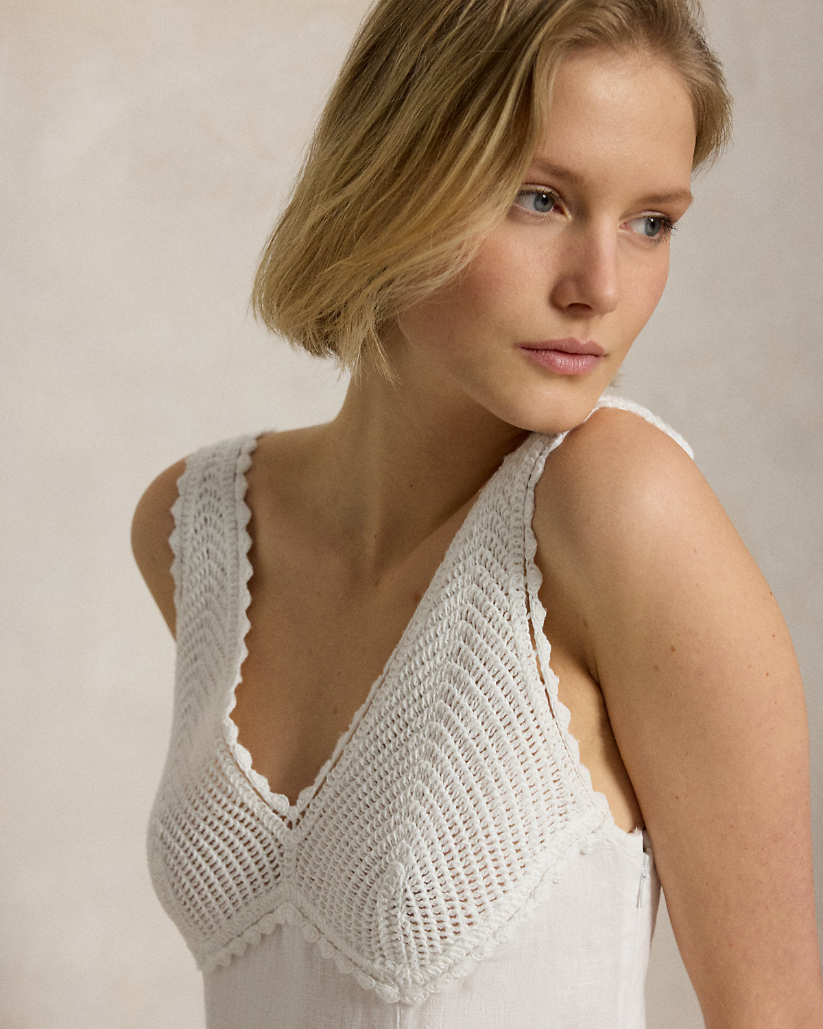 Crochet-Trim Linen Dress