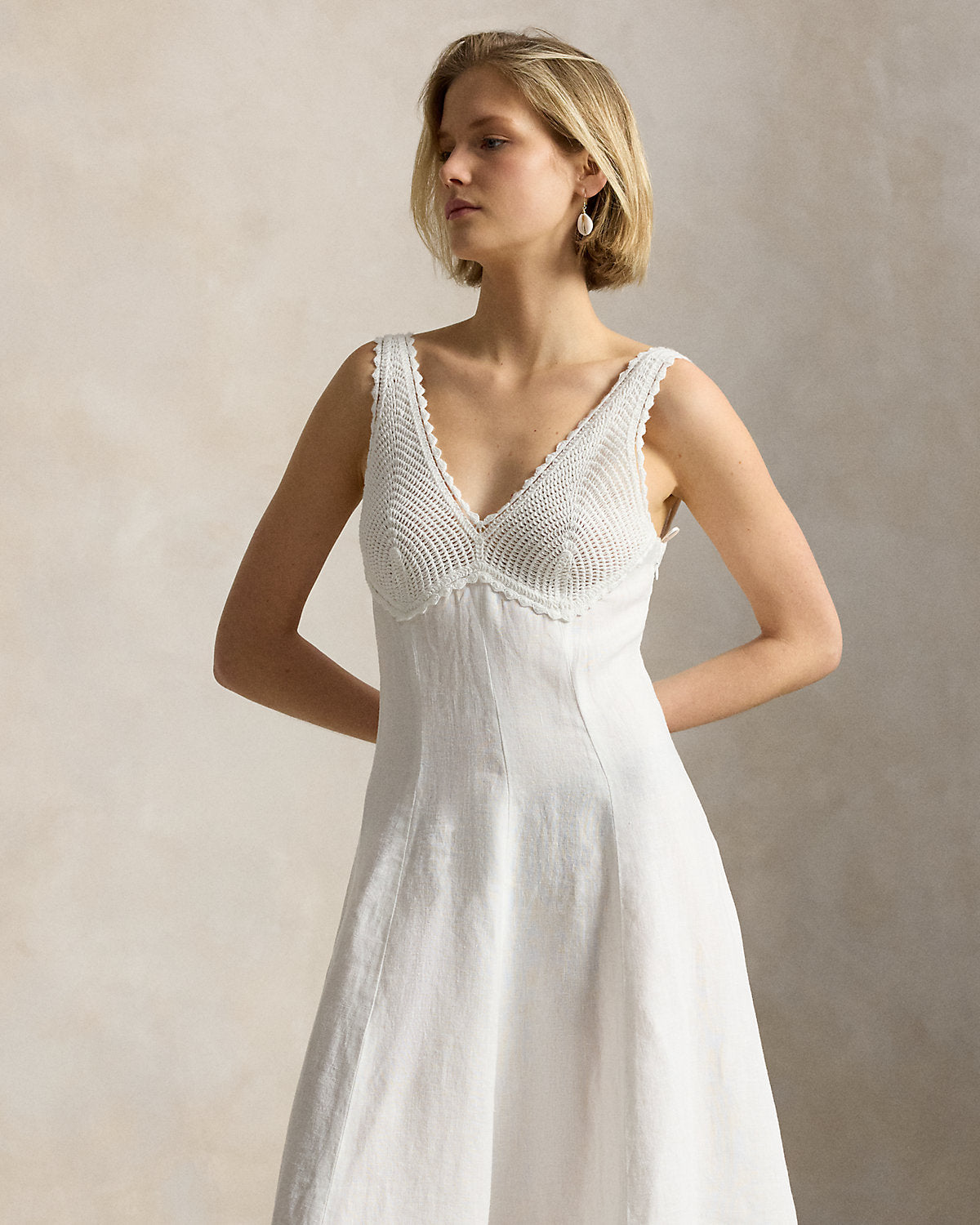Crochet-Trim Linen Dress