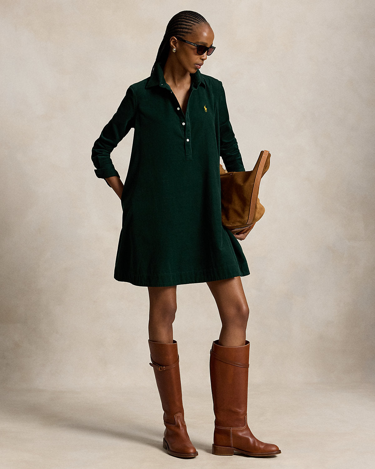 Corduroy Pleated Shirtdress
