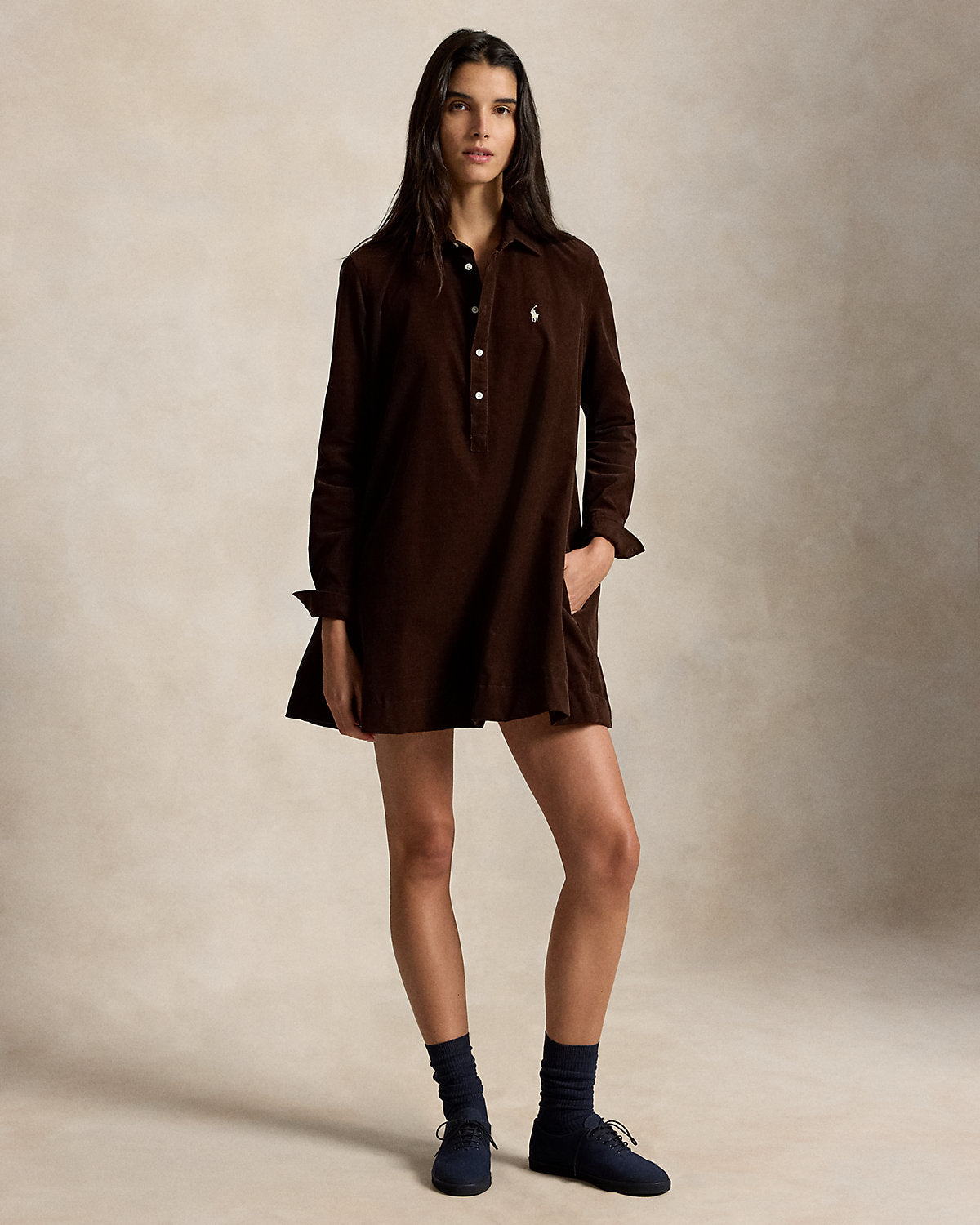Corduroy Pleated Shirtdress