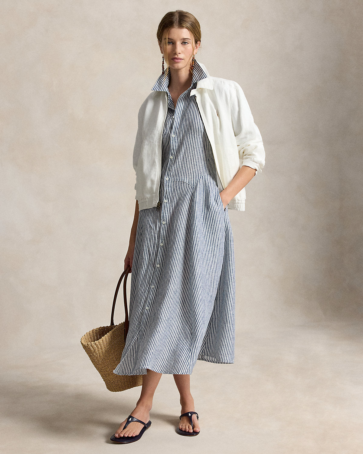 Striped Linen Paneled Shirtdress