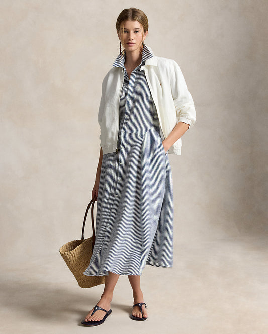 Striped Linen Paneled Shirtdress