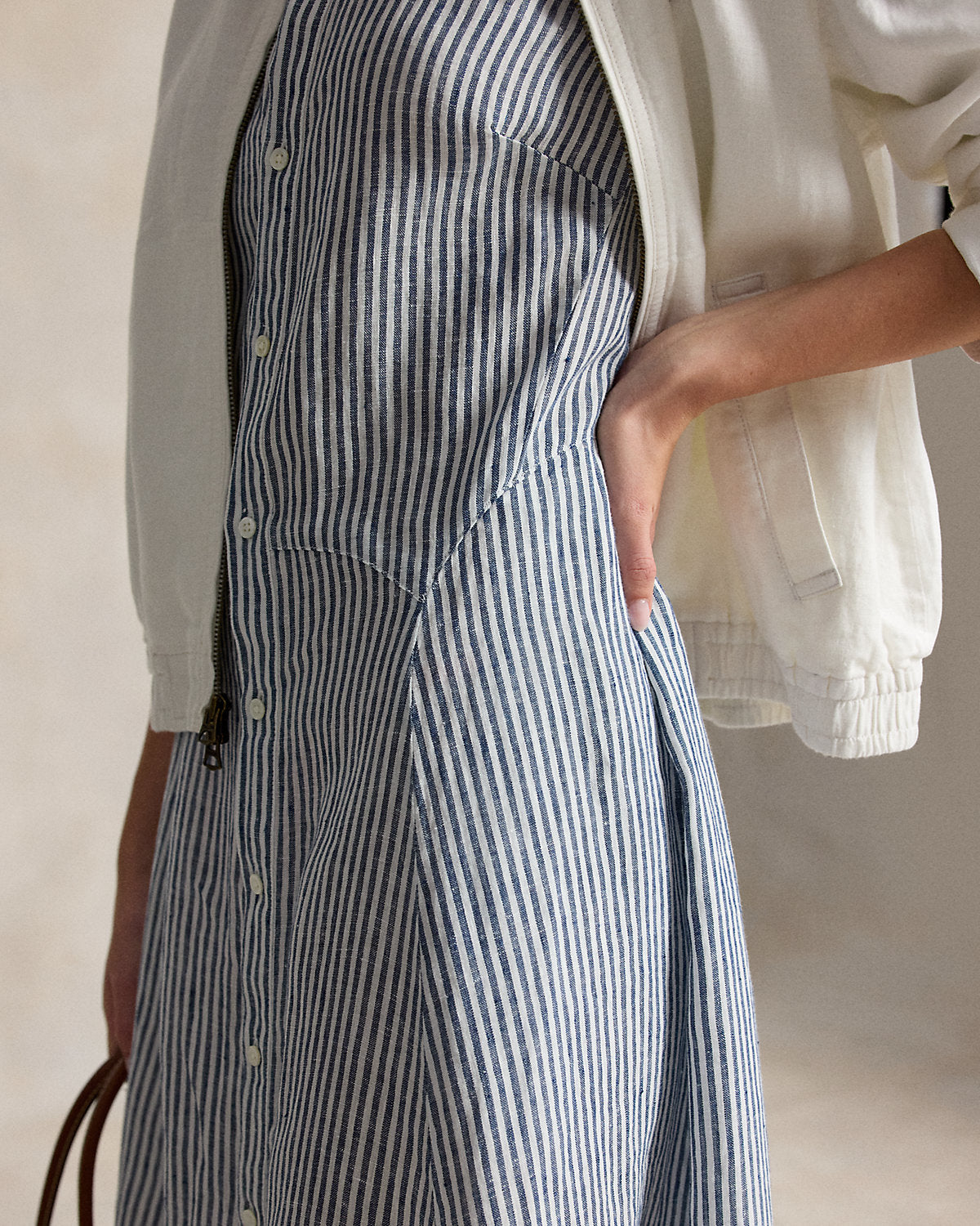Striped Linen Paneled Shirtdress
