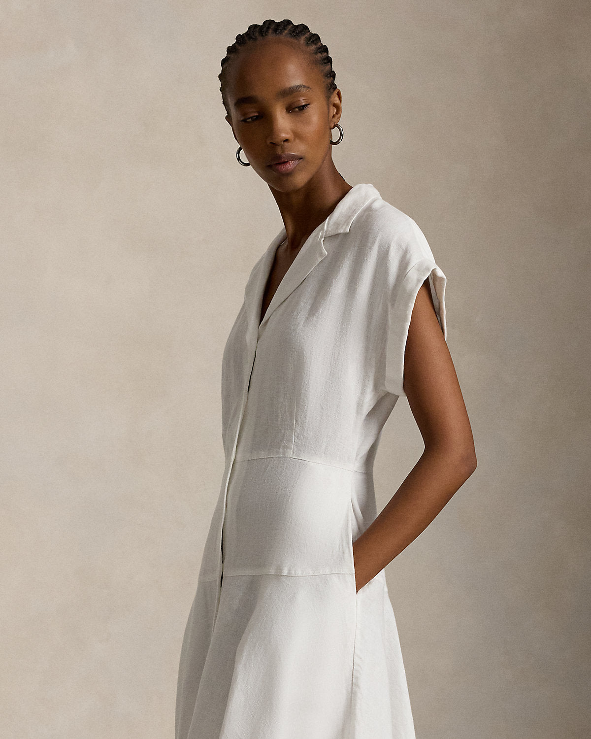 Linen Cap-Sleeve Shirtdress