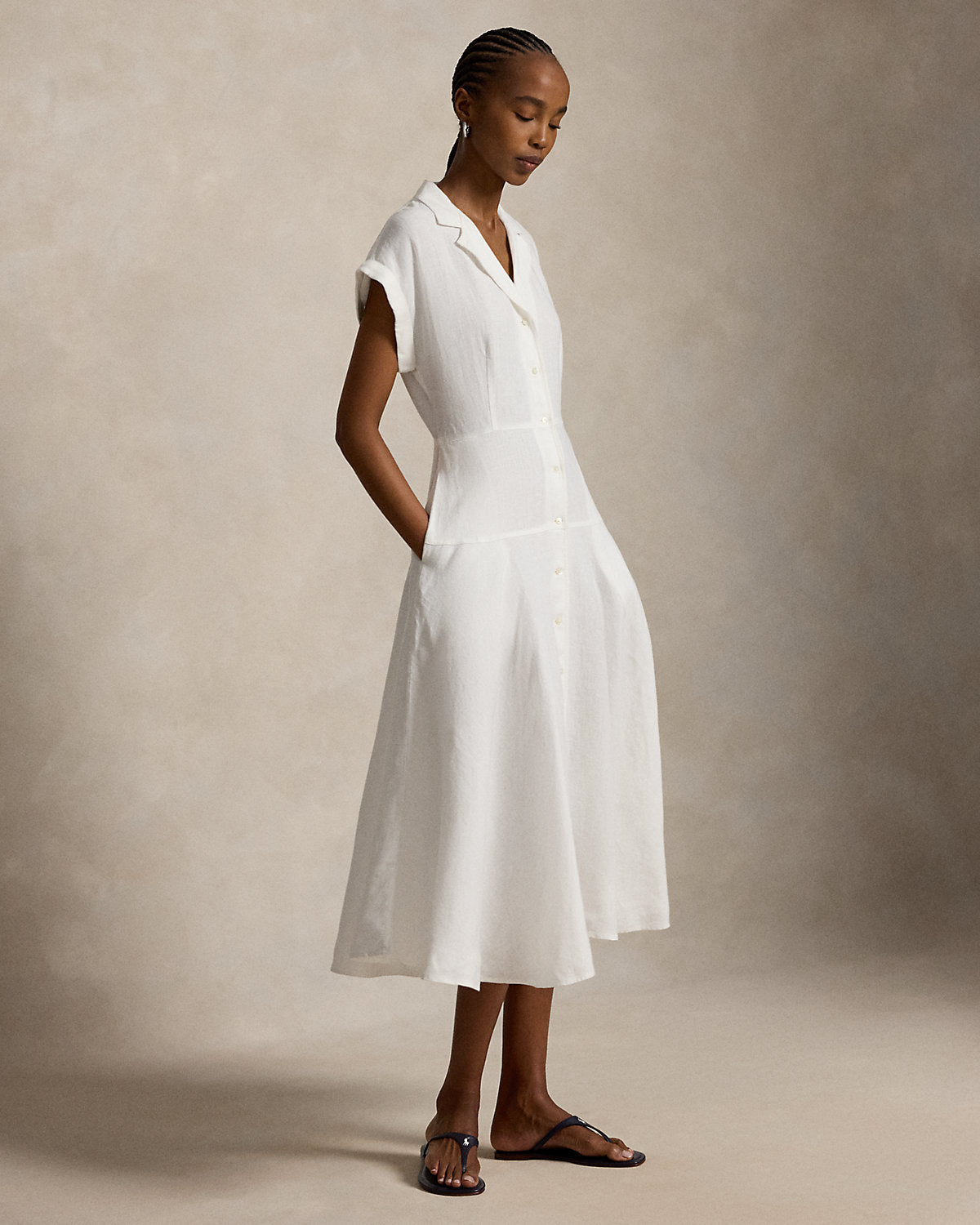 Linen Cap-Sleeve Shirtdress