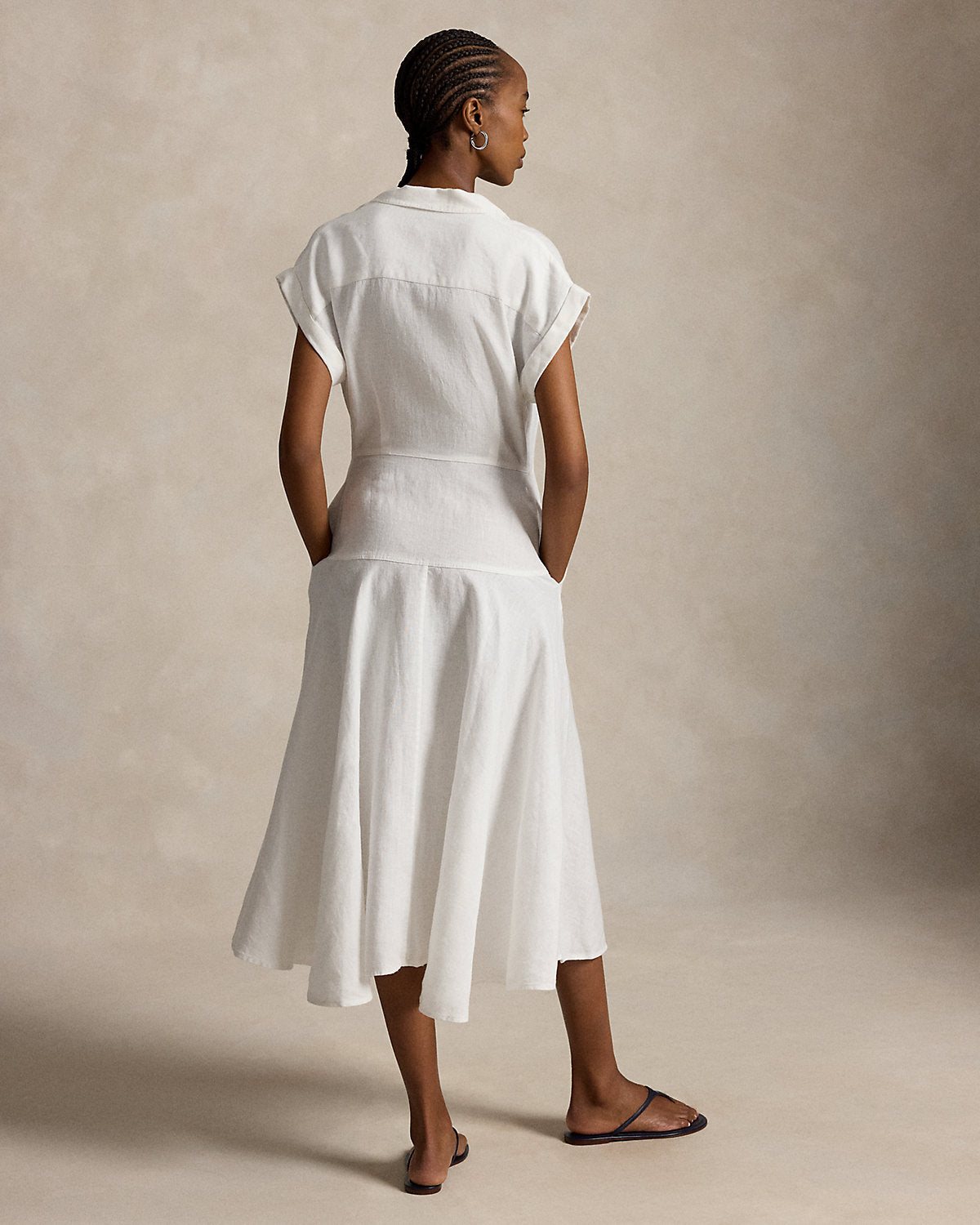 Linen Cap-Sleeve Shirtdress