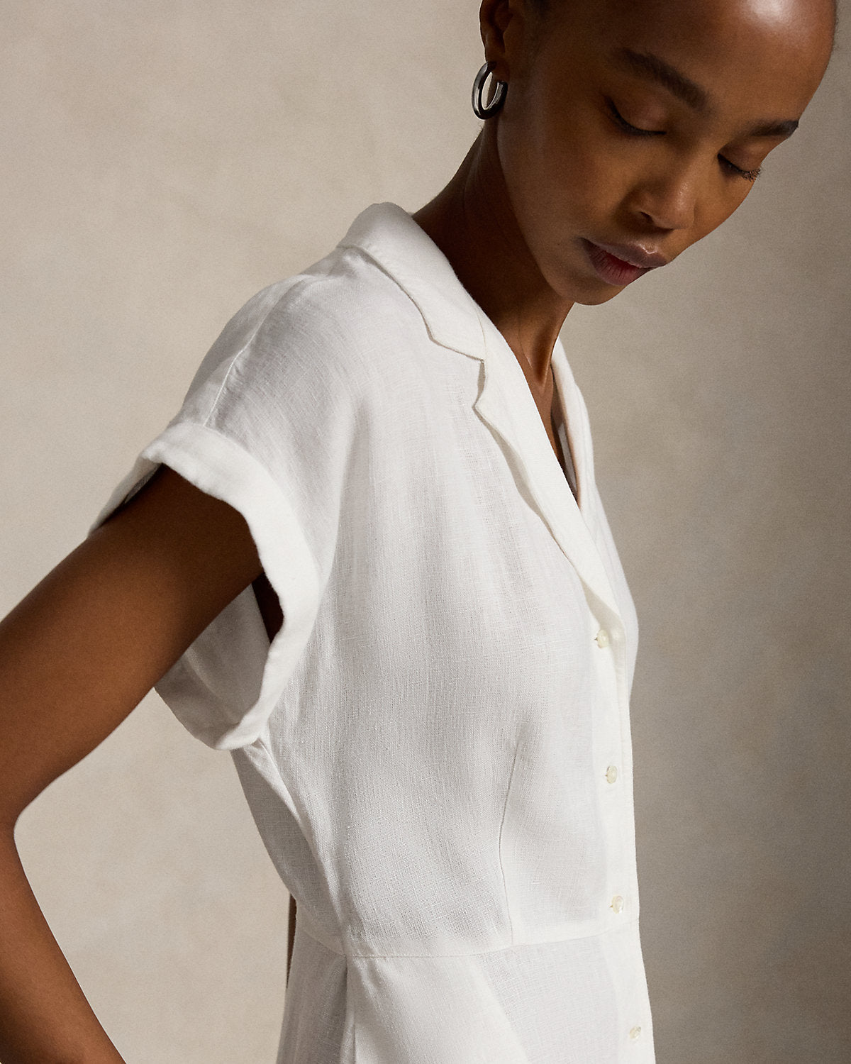 Linen Cap-Sleeve Shirtdress