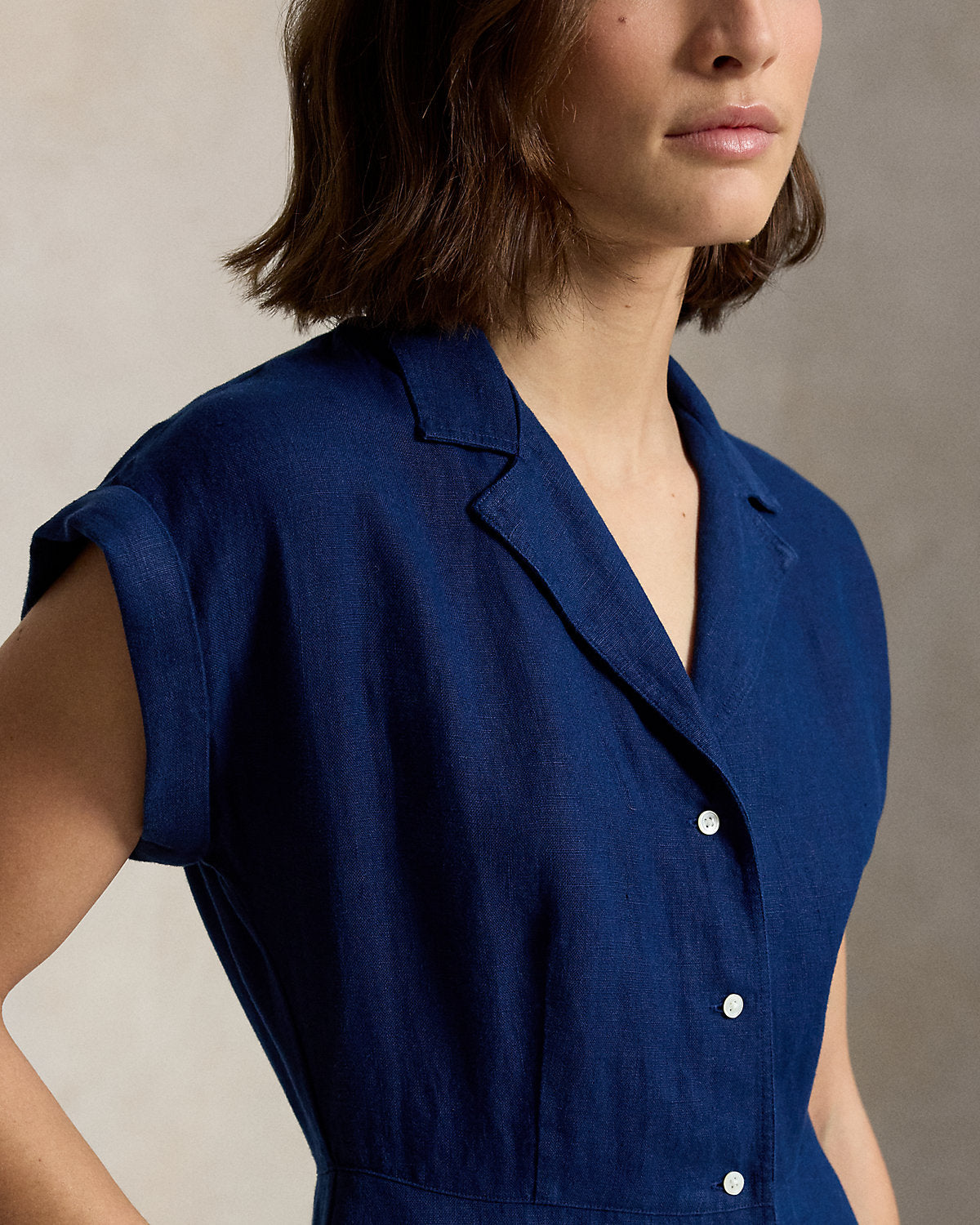 Linen Cap-Sleeve Shirtdress